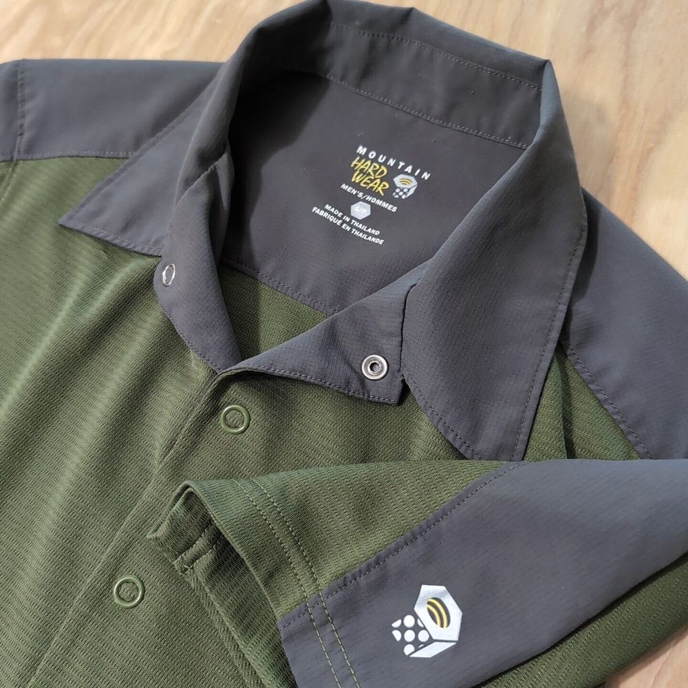 Mountain Hardwear Shirt Mens Sm Green Gray Snap Button Up Casual Camp Outdoor